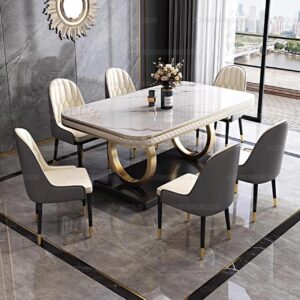 Bàn ăn mặt đá nhập khẩu cao cấp chân inox vàng từ AMA Furniture