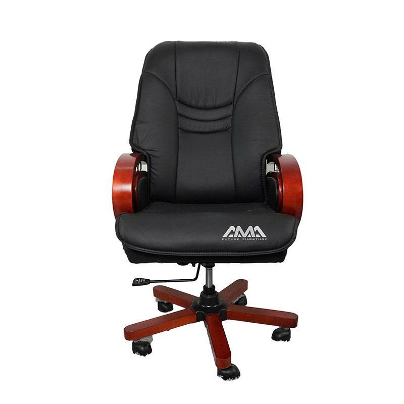 Ghế giám đốc thư giãn ngả lưng tay gỗ cong chân gỗ bọc Da công nghiệp hàng nhập khẩu từ AMA Furniture