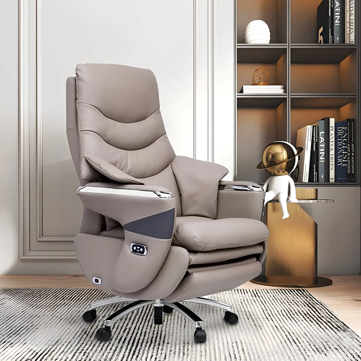 GD040.3 Ghế giám đốc ngả lưng tự động chỉnh điện bọc da thật với chân gác nằm thư giãn và thiết kế sang trọng rất được ưa chuộng được AMA FURNITURE nhập khẩu